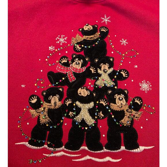 VTG Morning Sun Christmas Holidays Teddy Bears Sweatshirt SZ Large - Picture 3 of 6